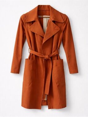 Vintage Handmade Open Front Belted Trench Lined Large Lapels